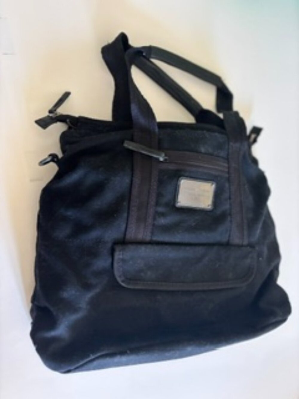 Lululemon Women Black (purple satin interior) canvas tote/bag/purse/baby Large